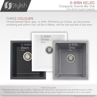 STYLISH 16"Dual Mount Single Bowl Black Granite Kitchen Sink