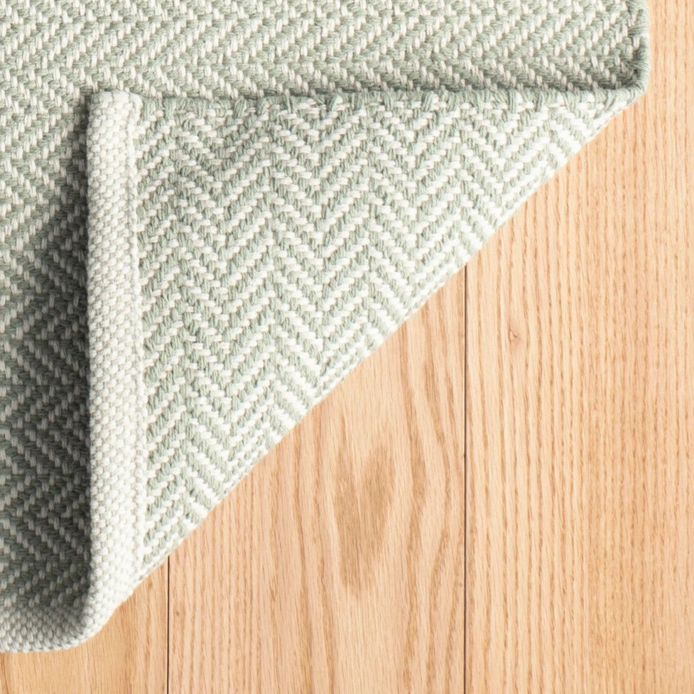 Dash & Albert Herringbone Ocean Handwoven Cotton Rug, Green, 2' x 3'
