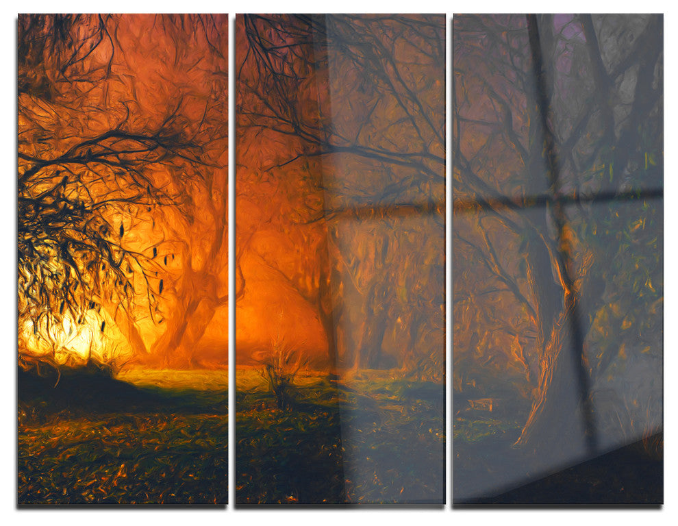 "Magical Light in Forest" Glossy Metal Wall Art, 3 Panels, 36"x28"