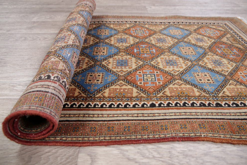 Consigned, Handmade Oriental Vintage Traditional Persian Area Rug, Beige, 3x5