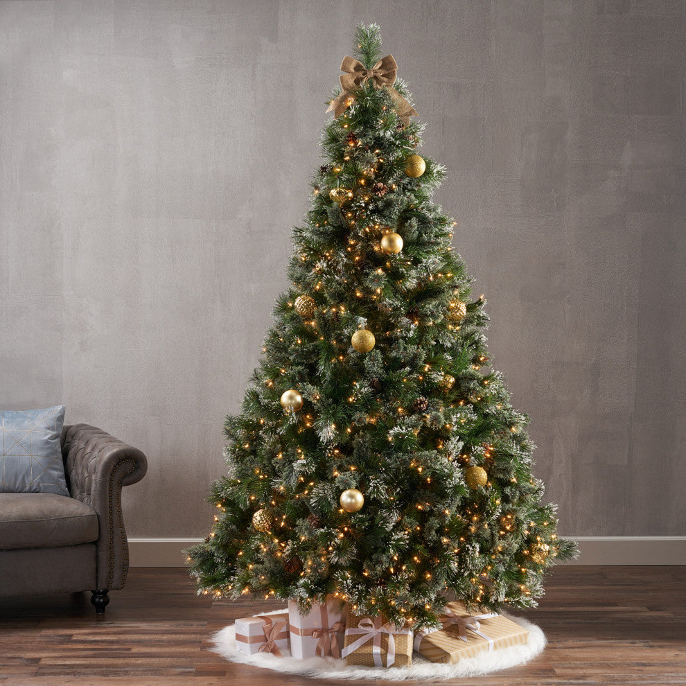 7.5' Pine and Mixed Spruce Artificial Christmas Tree, Pre-Lit Clear
