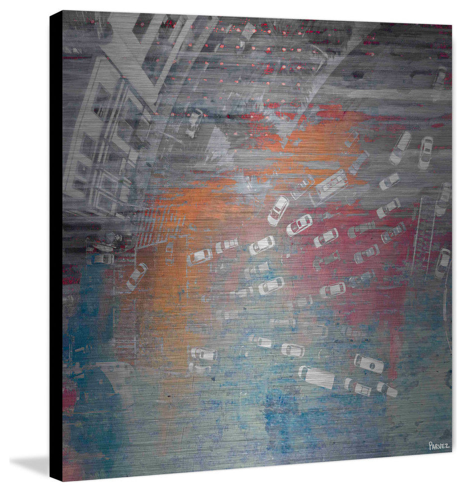 "White Car Jam" Painting Print on Brushed Aluminum, 24"x24"