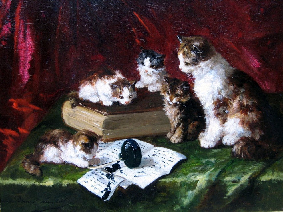 Tile Mural Kittens and Ink Alfred Arthur Brunel De Neuville, 6"x8", Glossy