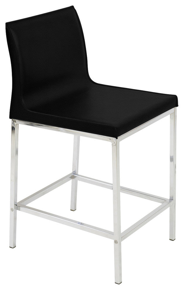 Polo Chrome Stools, Chrome Base, Black Bonded Leather