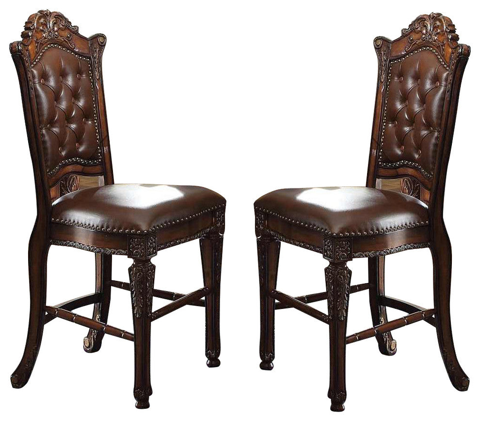 Acme Vendome Counter Height Chair With Tufted Back, Set of 2, Cherry 62034