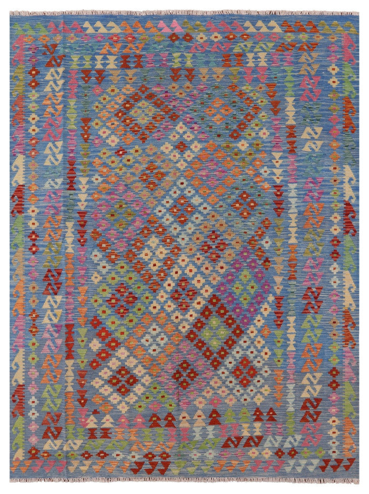 6' 10" X 9' 8" Reversible Flat Weave Kilim Rug Q8294