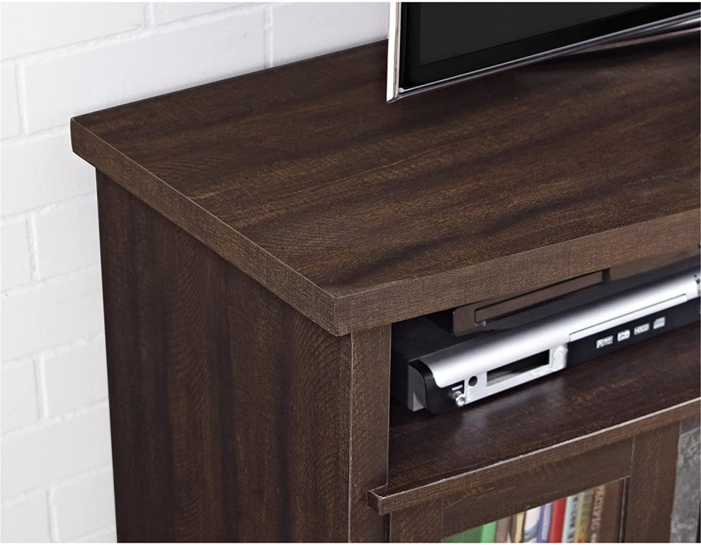 Transitional TV Stand, Fireplace With Faux Stone Surrounding Accent, Espresso