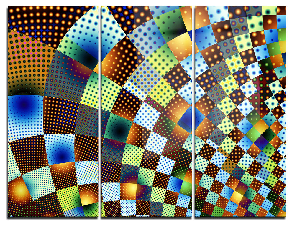 "Fractal Geometric Ornament Design" Metal Wall Art, 3 Panels, 36"x28"