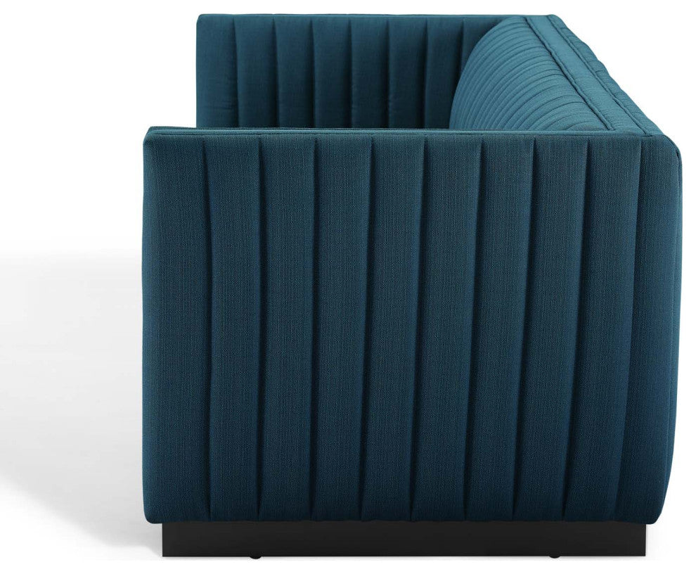 Tufted Sofa, Fabric, Navy Blue, Modern, Living Lounge Hotel Lobby Hospitality