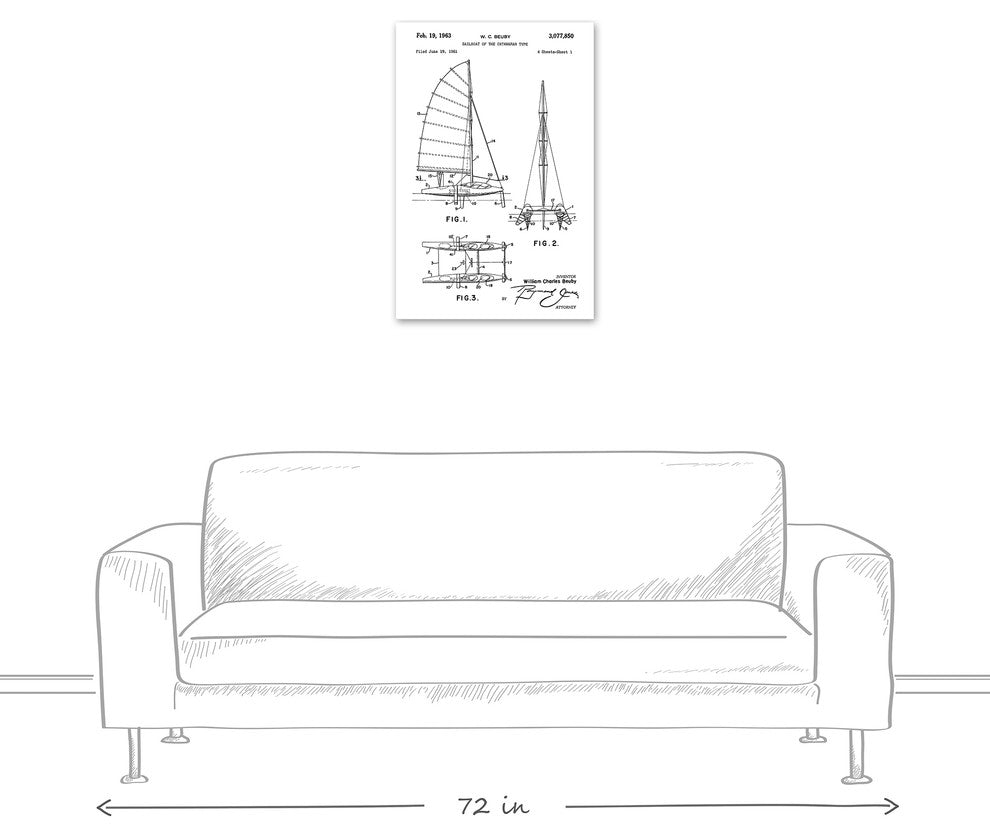 Vintage Sailboat Catamaran Patent 20"x30" Print on Canvas