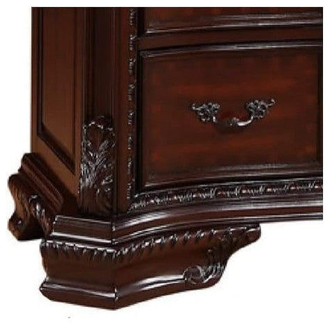 Benzara BM215148 9 Drawers Dresser With Engraved Details, Cherry Brown