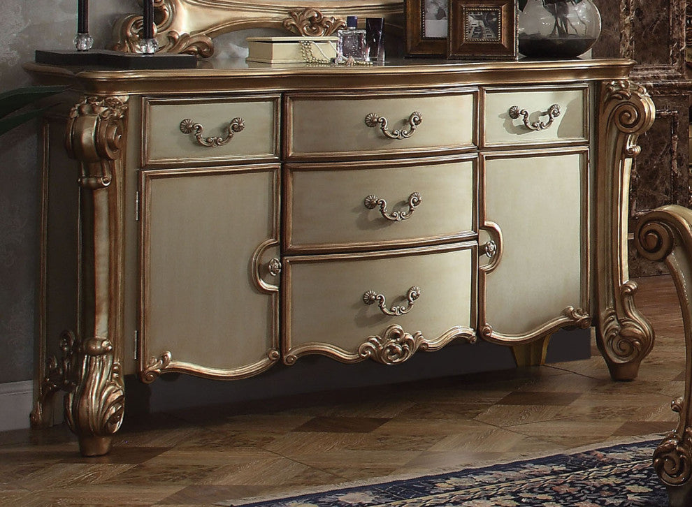 Wooden 5-drawer Dresser, Gold Patina