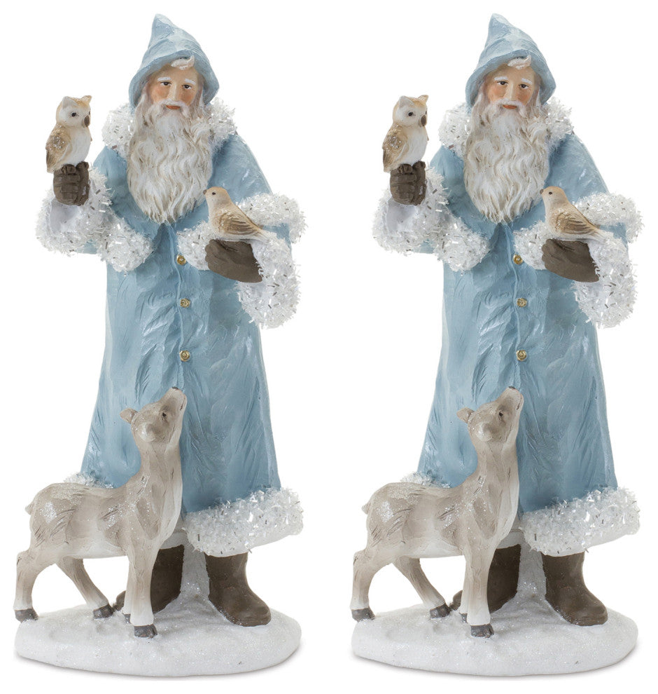 Santa With Woodland Animals Figurine, Set of 2
