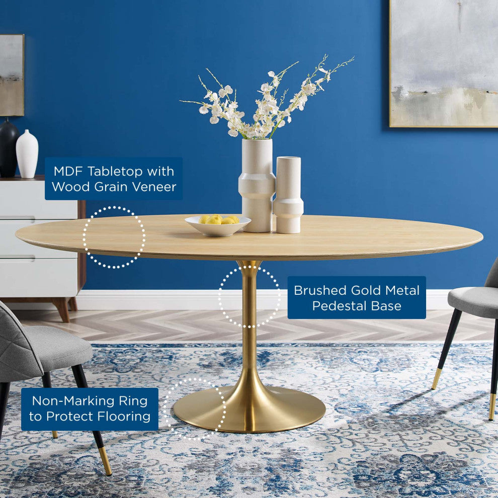 Dining Table, Oval, Wood, Gold Brown Natural, Modern, Cafe Bistro Restaurant