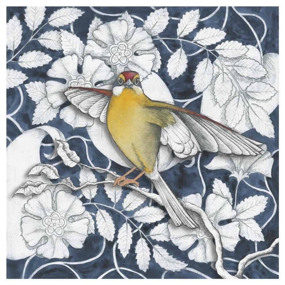 "Arts and Crafts Bird Indigo IV" Digital Paper Print by Elyse DeNeige, 20"x20"