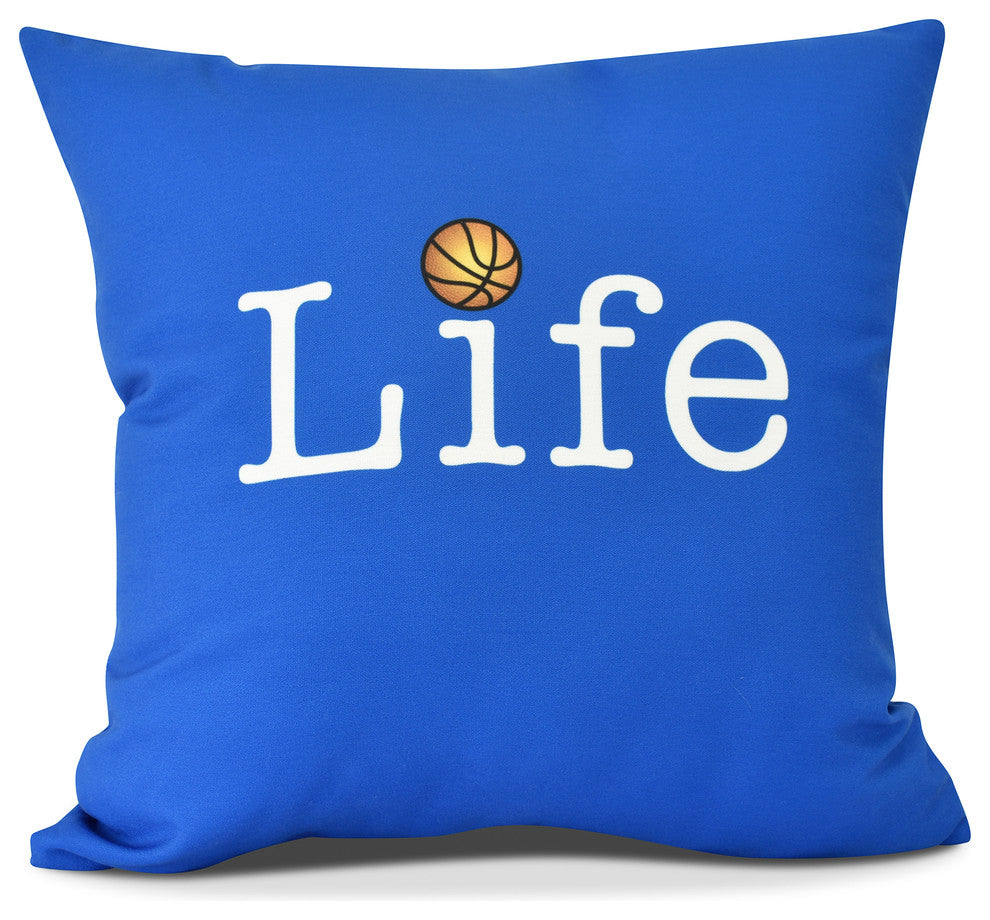 Life + Ball, Word Print Outdoor Pillow, Royal Blue, 20" x 20"