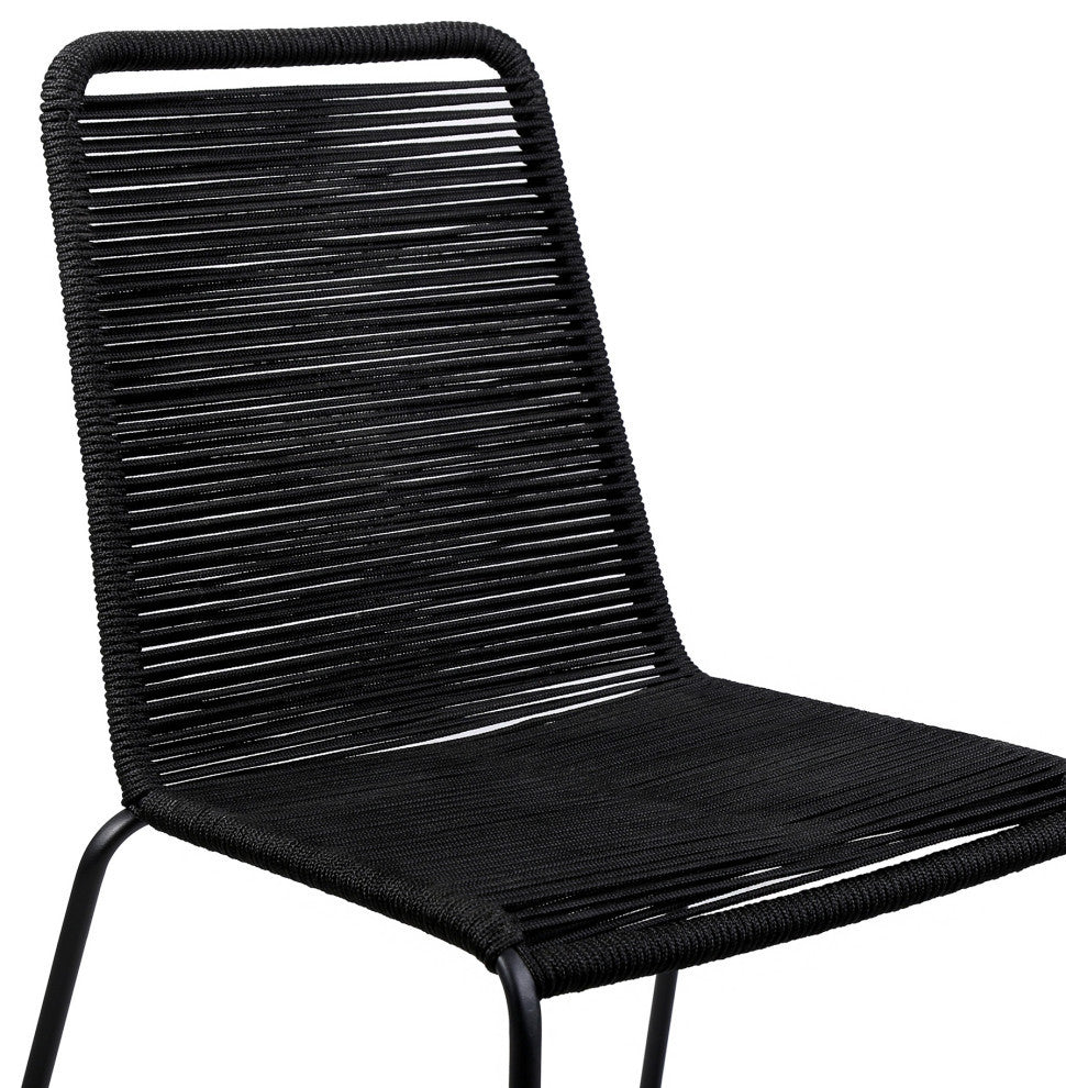 Shasta Outdoor Metal and Black Rope Stackable Dining Chair - Set of 2, Black Rope