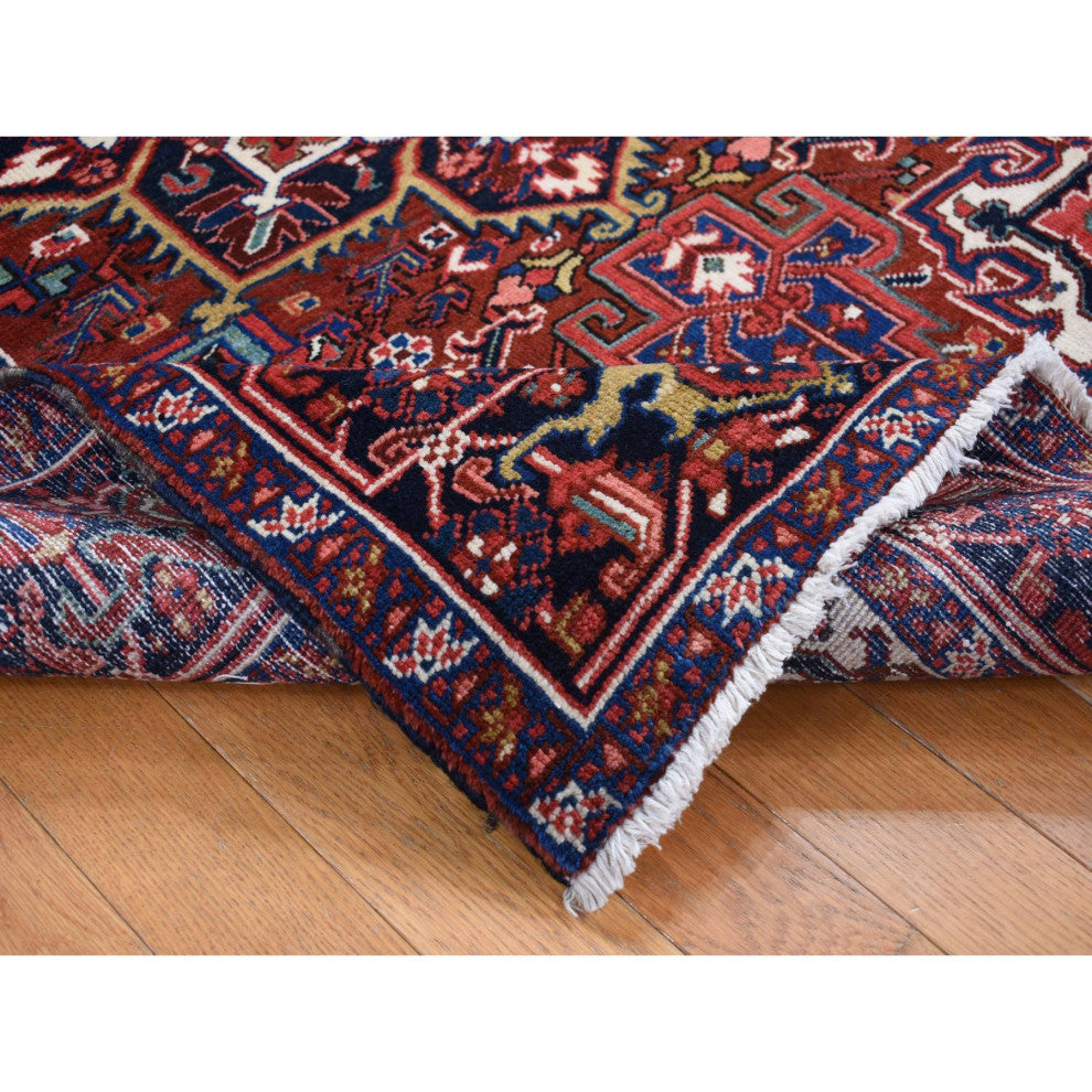 Red, Semi Antique Persian Heriz, Hand Knotted, Soft Wool Rug, 4'7"x8'8"