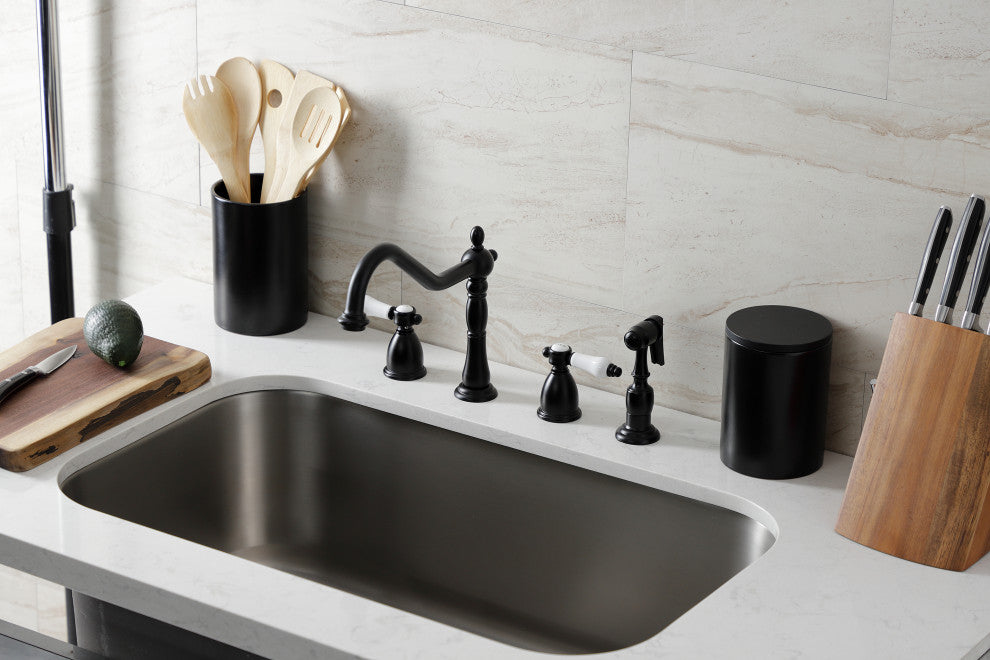 Kingston Brass KB1790BPLBS Widespread Kitchen Faucet, Brass Sprayer