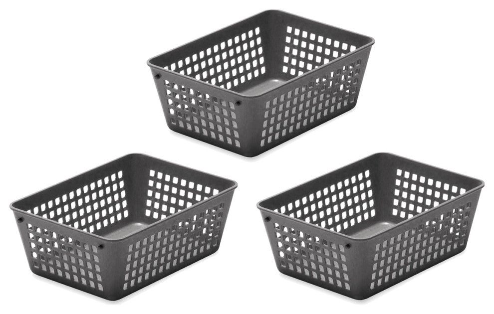 Plastic Storage Baskets for Office, Set of 3, Gray