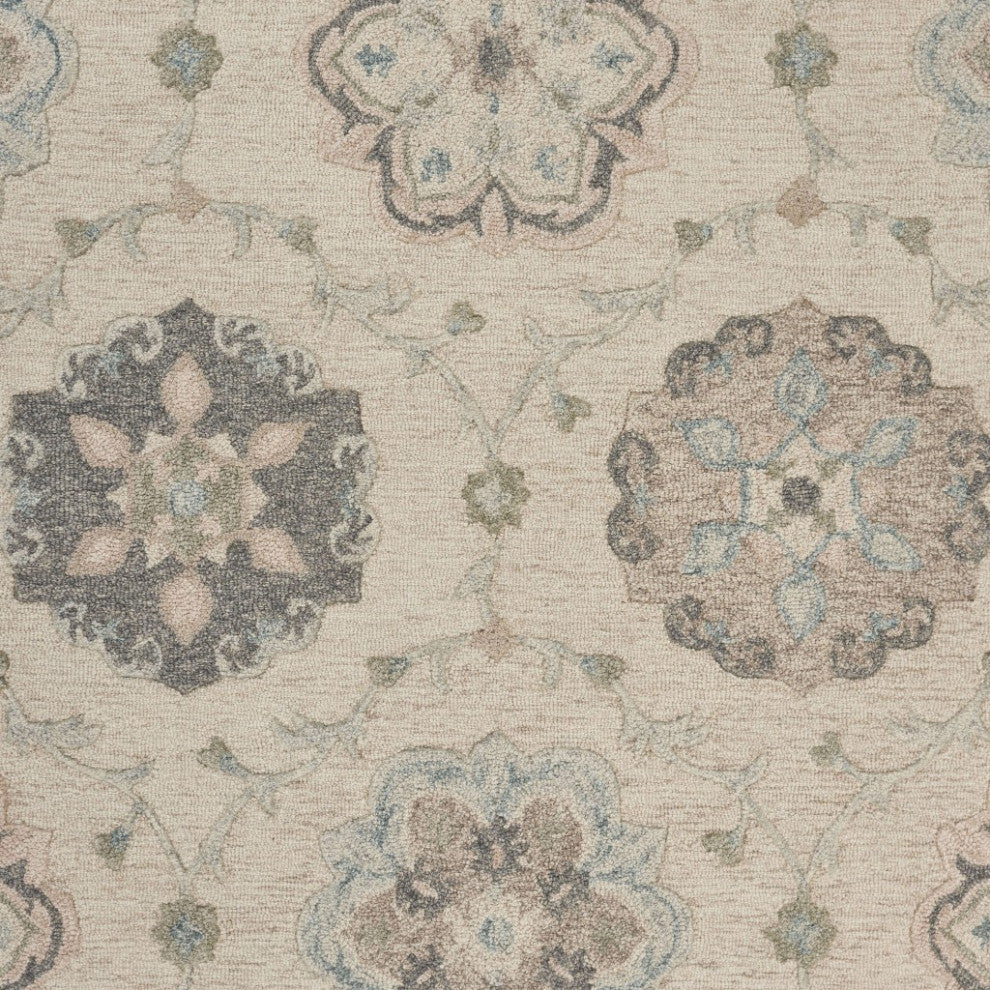 7' X 9' Blue And Ivory Wool Hand Tufted Area Rug