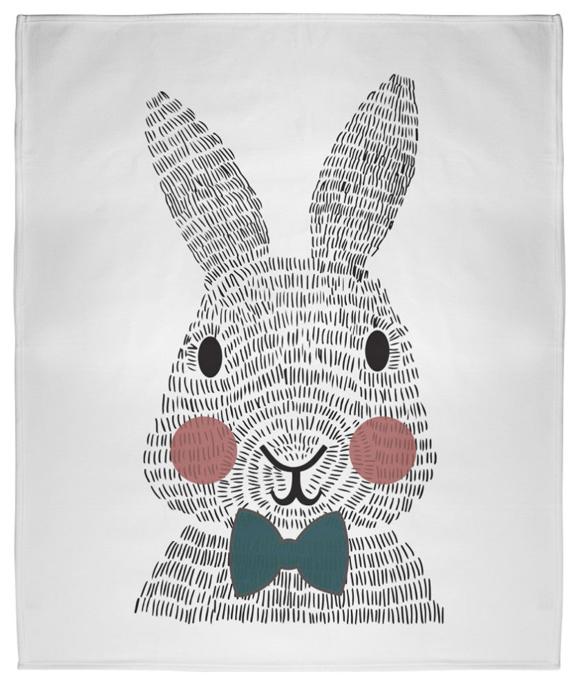 60 x 80 in Bow-tie Easter Bunny Throw Blanket, Ocean Abyss Green