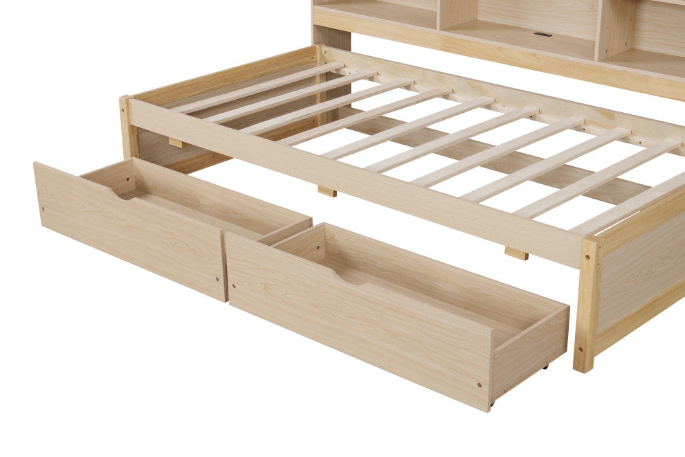 Gewnee Twin Size Bed Frame With Side Bookshelves