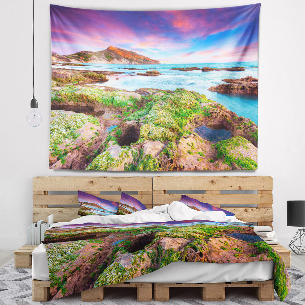 Giallonardo Beach Spring Sunset Seashore Photo Wall Tapestry, 92"x78"