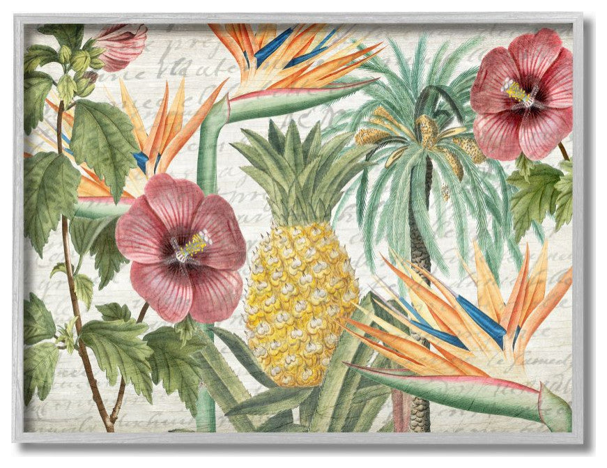Tropical Flower Pineapple Wood Texture Design, 11"x14"