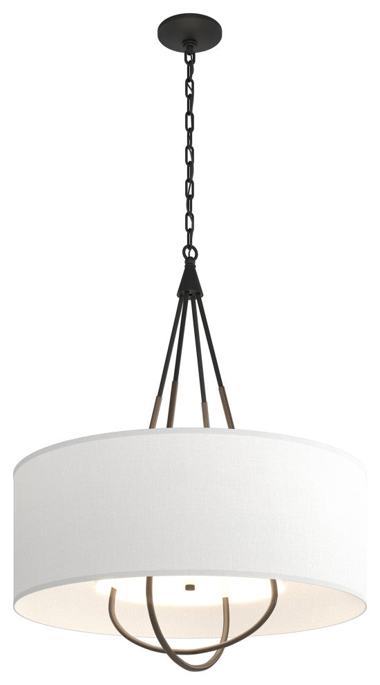 Loop Pendant, Black Finish, Bronze Accents, Natural Anna Shade