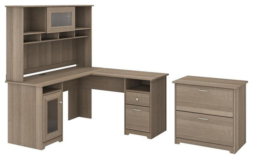 Bush Furniture Cabot L Shaped Desk with Hutch & File Cabinet in Ash Gray