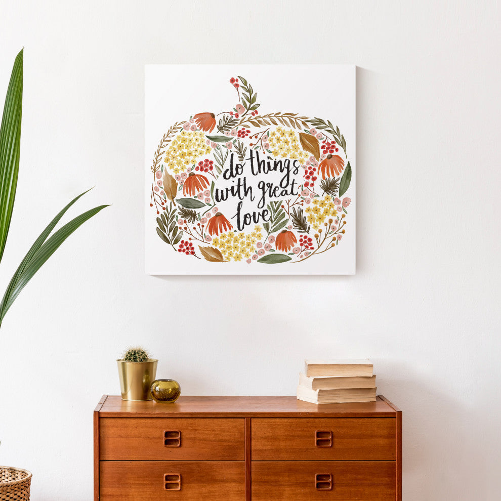 Floral Harvest Pumpkin 3 20x20 Canvas Wall Art