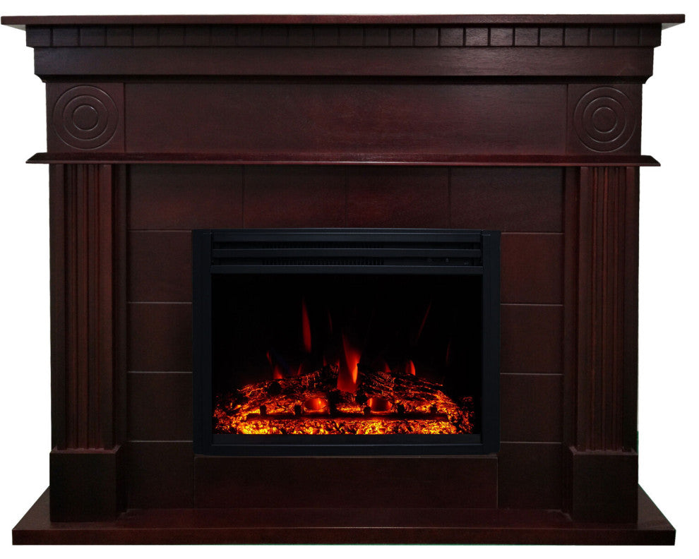 47.8" York Electric Fireplace Mantel With Deep Log Insert, Mahogany