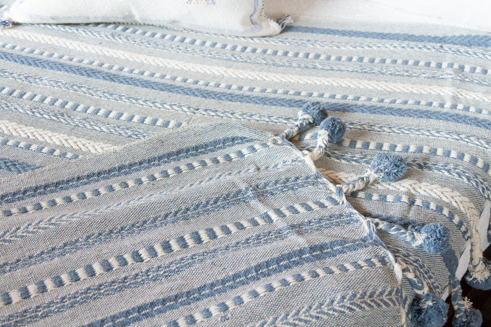 Azul Hand-Loomed Cotton Pom-Pom Throw