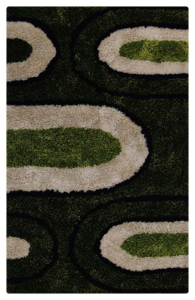 Modern Shaggy Hand Tufted Oriental Shag Area Rug, Green, 5x8'