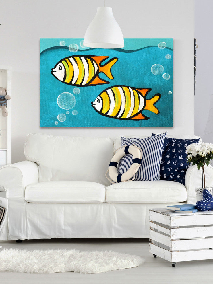 Marmont Hill, "Two Fish" by Nicola Joyner Painting on Wrapped Canvas, 18x12