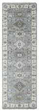 Medium Gray, Karajeh Design, 100% Wool, Hand Knotted, Runner Rug, 2'8"x7'10"