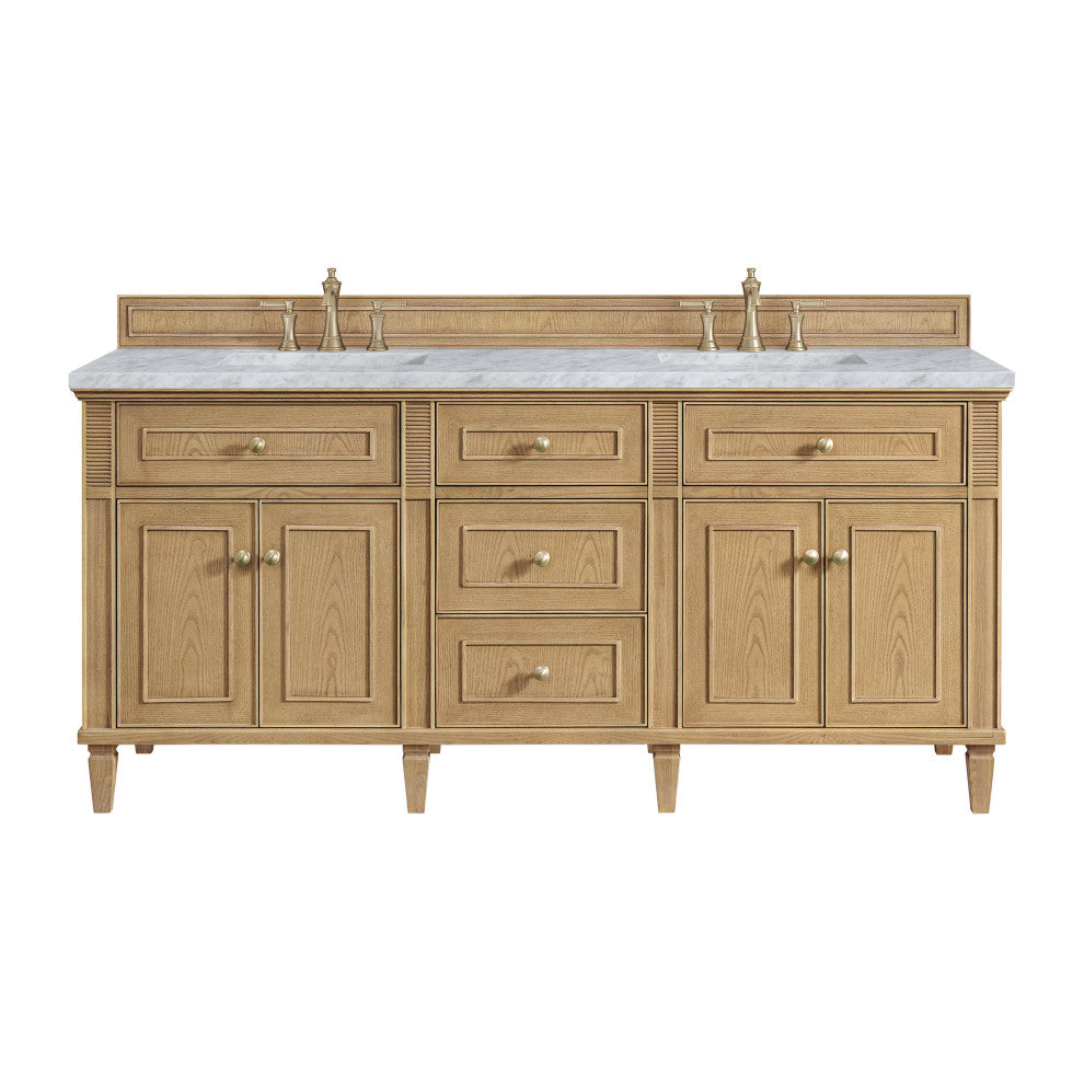 Lorelai 72" Double Vanity, Light Natural Oak, 3 CM Carrara White Marble Top
