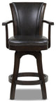 Williams Swivel Bar and Counter Stool With Armrests, Vintage Black Brown Faux Leather, Counter Height