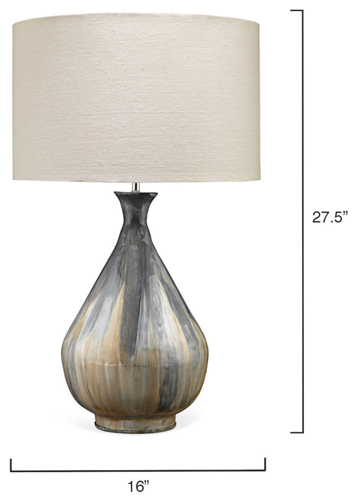 Daybreak Table Lamp, Gray Enameled Metal With Drum Shade, Stone Linen