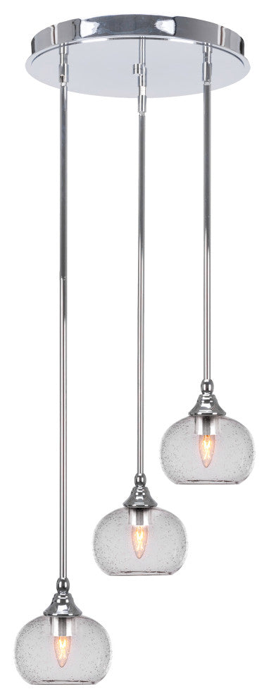 Empire 3-Light Cluster Pendalier, Chrome/Clear Bubble