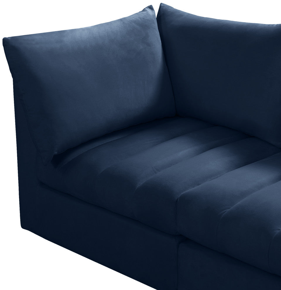 Jacob Velvet Upholstered 5-Piece L-Shaped Modular Sectional, Navy
