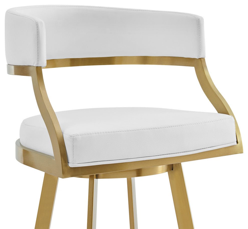 Saturn Gold Brushed Swivel Counter Stool, White, 26"