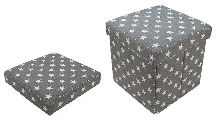 Decorative Star Fabric Ottoman Storage Box, Gray, 12"