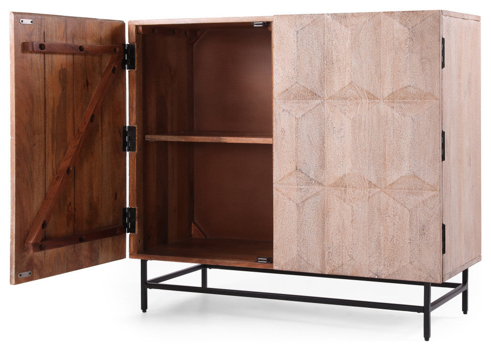 Barnsley Winder Handcrafted Boho Mango Wood Cabinet, White Washed and Black