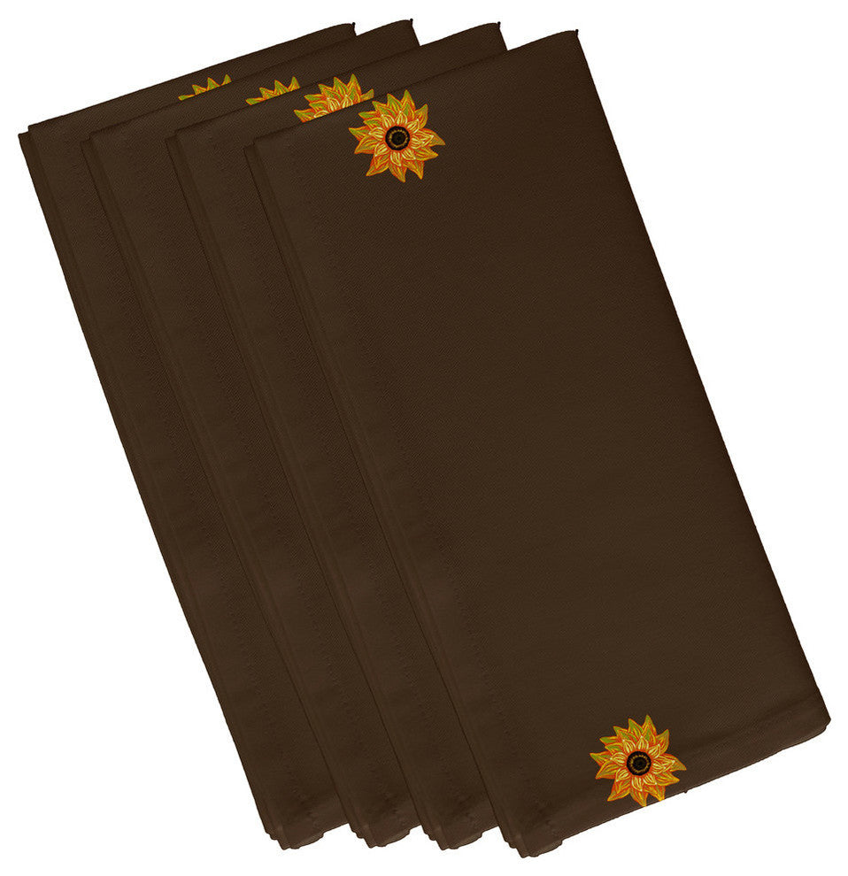El Girasol Feliz Flower Print Napkin, Brown, Set of 4
