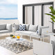 Sectional Sofa Chair Table Set, Sunbrella, Aluminum, White Gray, Outdoor