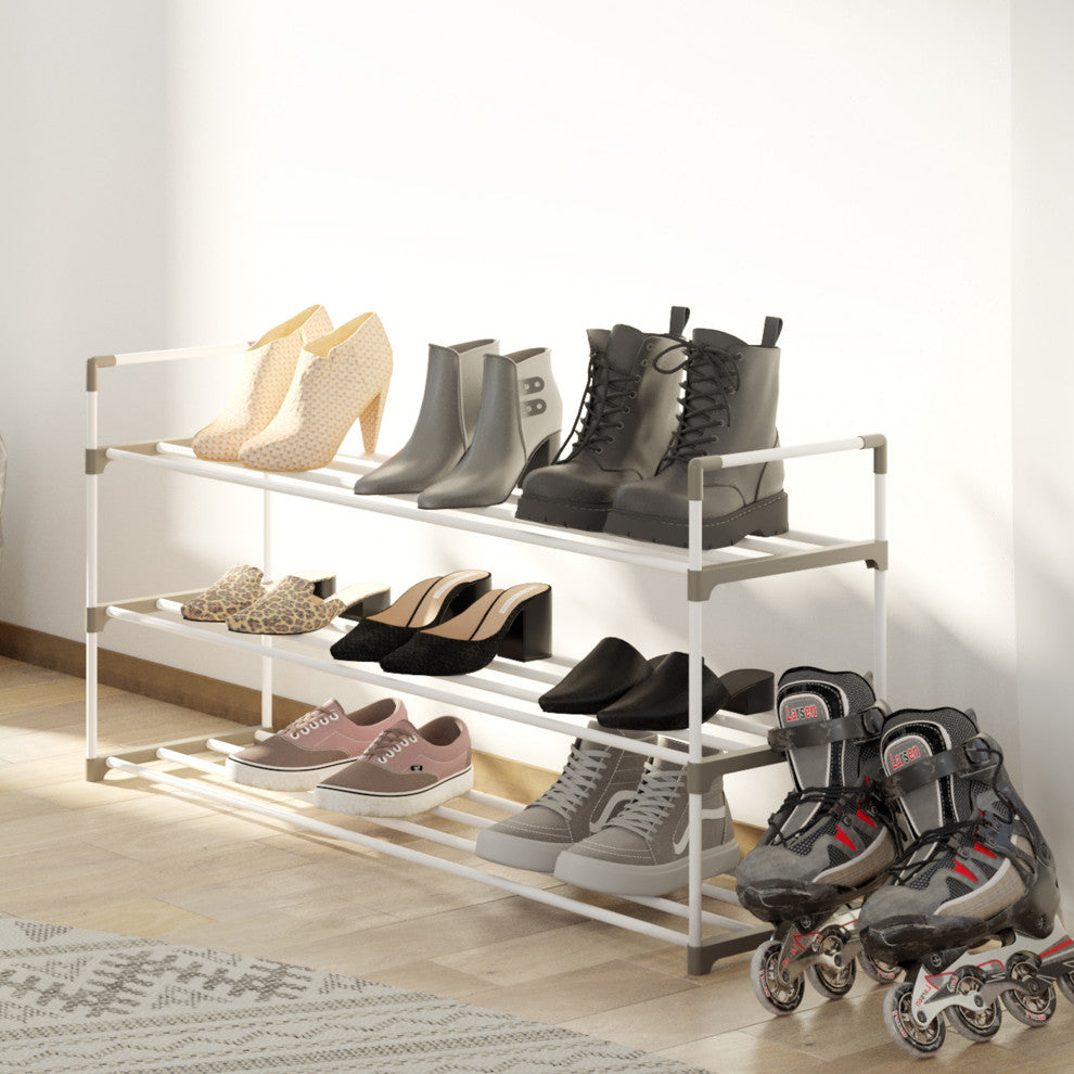 Shoe Rack 3-Tier Shoe Organizer for Closet, Bathroom, Entryway Holds 15 Pairs, White