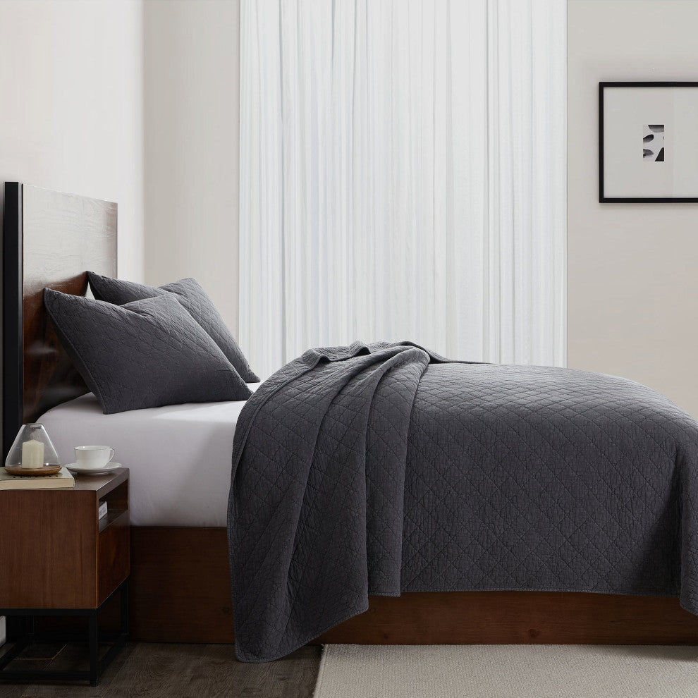 Stonewashed Cotton Gauze Quilt, 1PC, Charcoal, Full/Queen