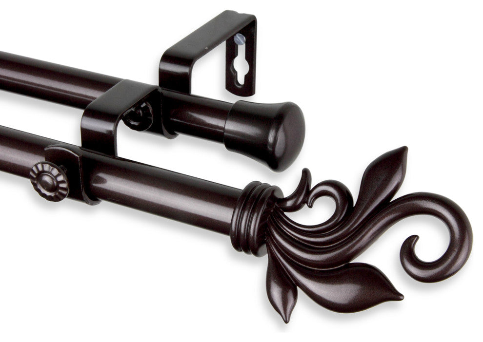 Giles 13/16" Double Corner Window Curtain Rod, Cocoa, 66-120"